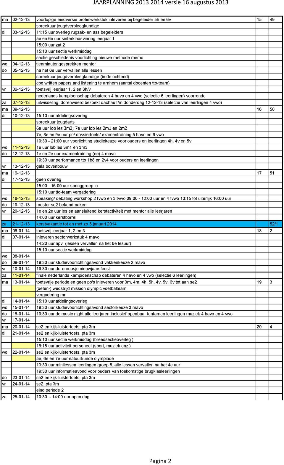 jeugdverpleegkundige (in de ochtend) cpe written papers and listening te arnhem (aantal docenten tto-team) vr 06-12-13 toetsvrij leerjaar 1, 2 en 3h/v nederlands kampioenschap debateren 4 havo en 4