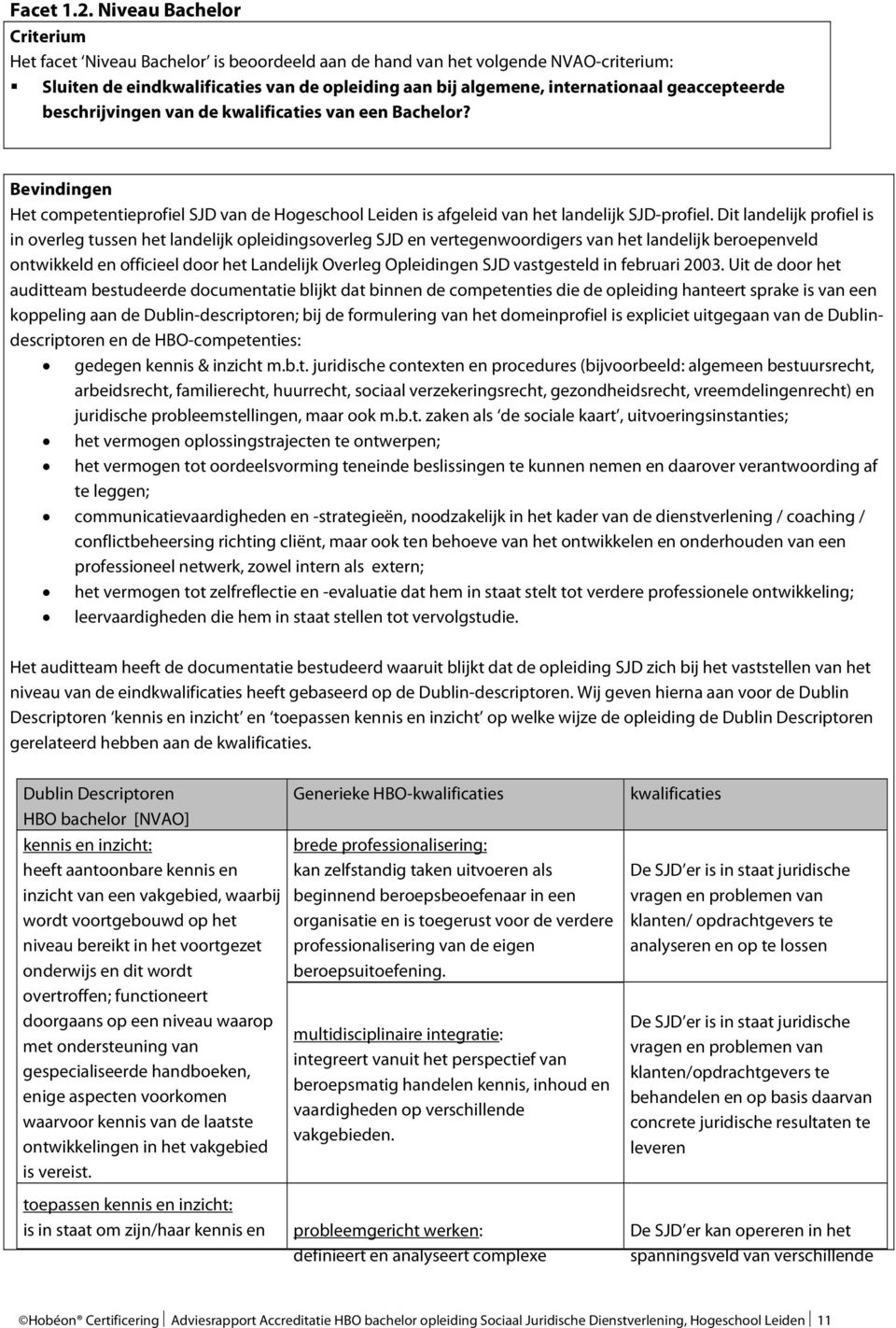 geaccepteerde beschrijvingen van de kwalificaties van een Bachelor? Bevindingen Het competentieprofiel SJD van de Hogeschool Leiden is afgeleid van het landelijk SJD-profiel.