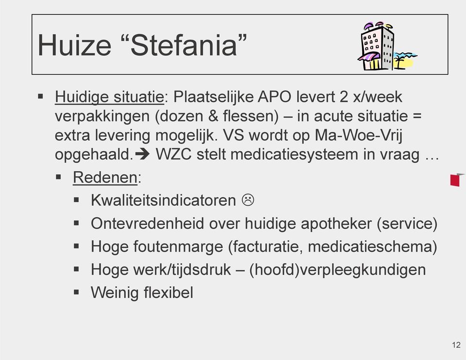 WZC stelt medicatiesysteem in vraag Redenen: Kwaliteitsindicatoren Ontevredenheid over huidige