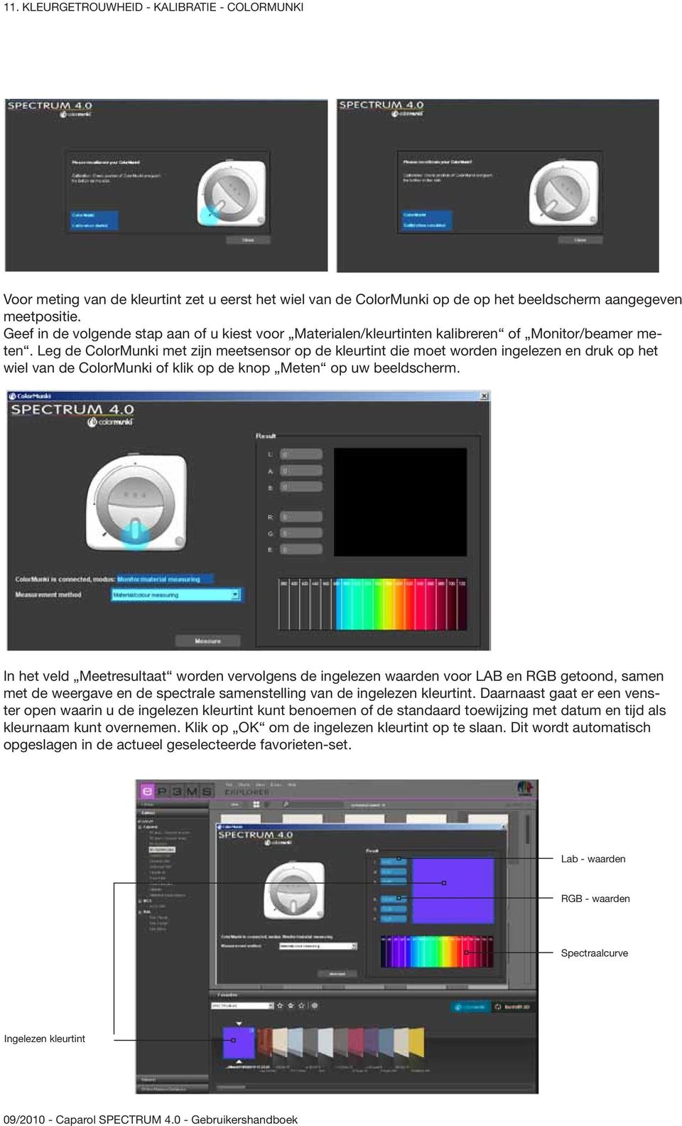 Leg de ColorMunki met zijn meetsensor op de kleurtint die moet worden ingelezen en druk op het wiel van de ColorMunki of klik op de knop Meten op uw beeldscherm.