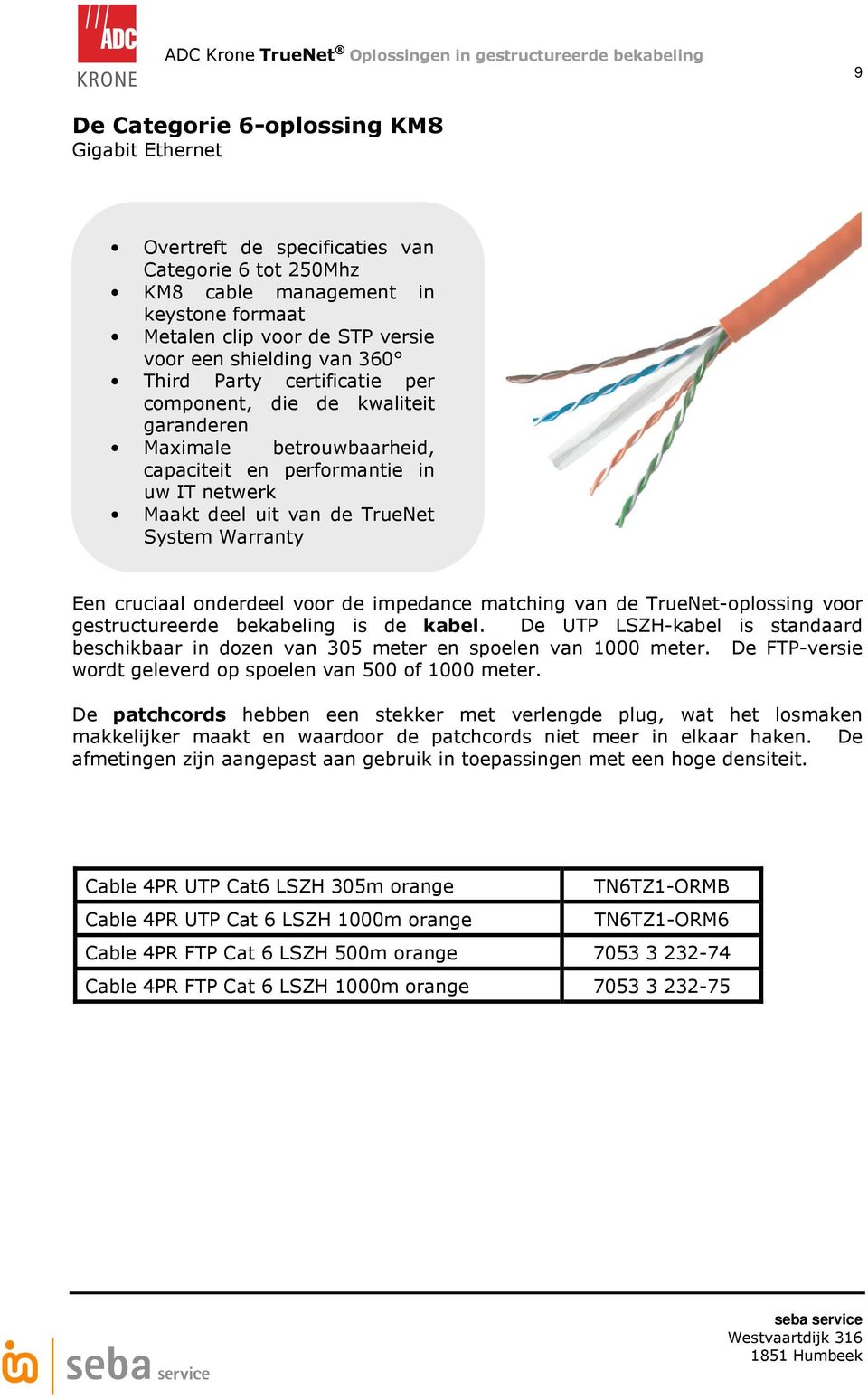 cruciaal onderdeel voor de impedance matching van de TrueNet-oplossing voor gestructureerde bekabeling is de kabel.