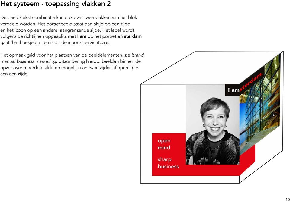 Het label wordt volgens de richtlijnen opgesplits met I am op het portret en sterdam gaat het hoekje om en is op de icoonzijde zichtbaar.