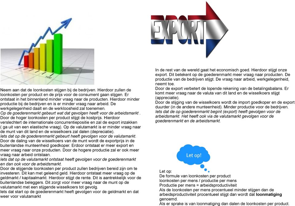 Op de goederenmarkt gebeurt wat dat gevolgen heeft voor de arbeidsmarkt. Door de hoger loonkosten per product stijgt de kostprijs.