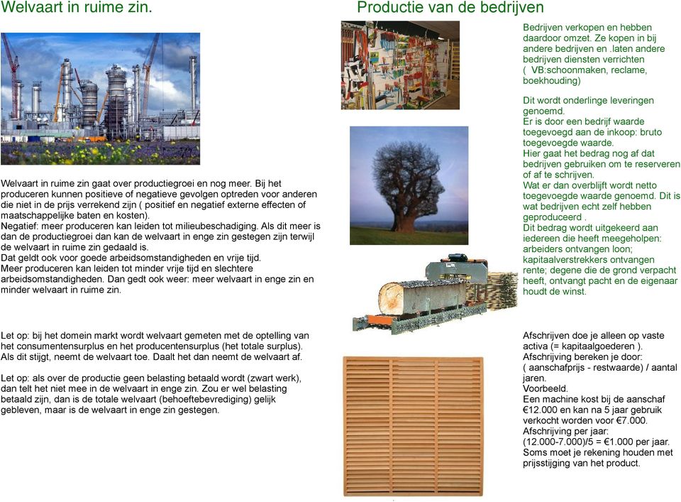 Negatief: meer produceren kan leiden tot milieubeschadiging. Als dit meer is dan de productiegroei dan kan de welvaart in enge zin gestegen zijn terwijl de welvaart in ruime zin gedaald is.