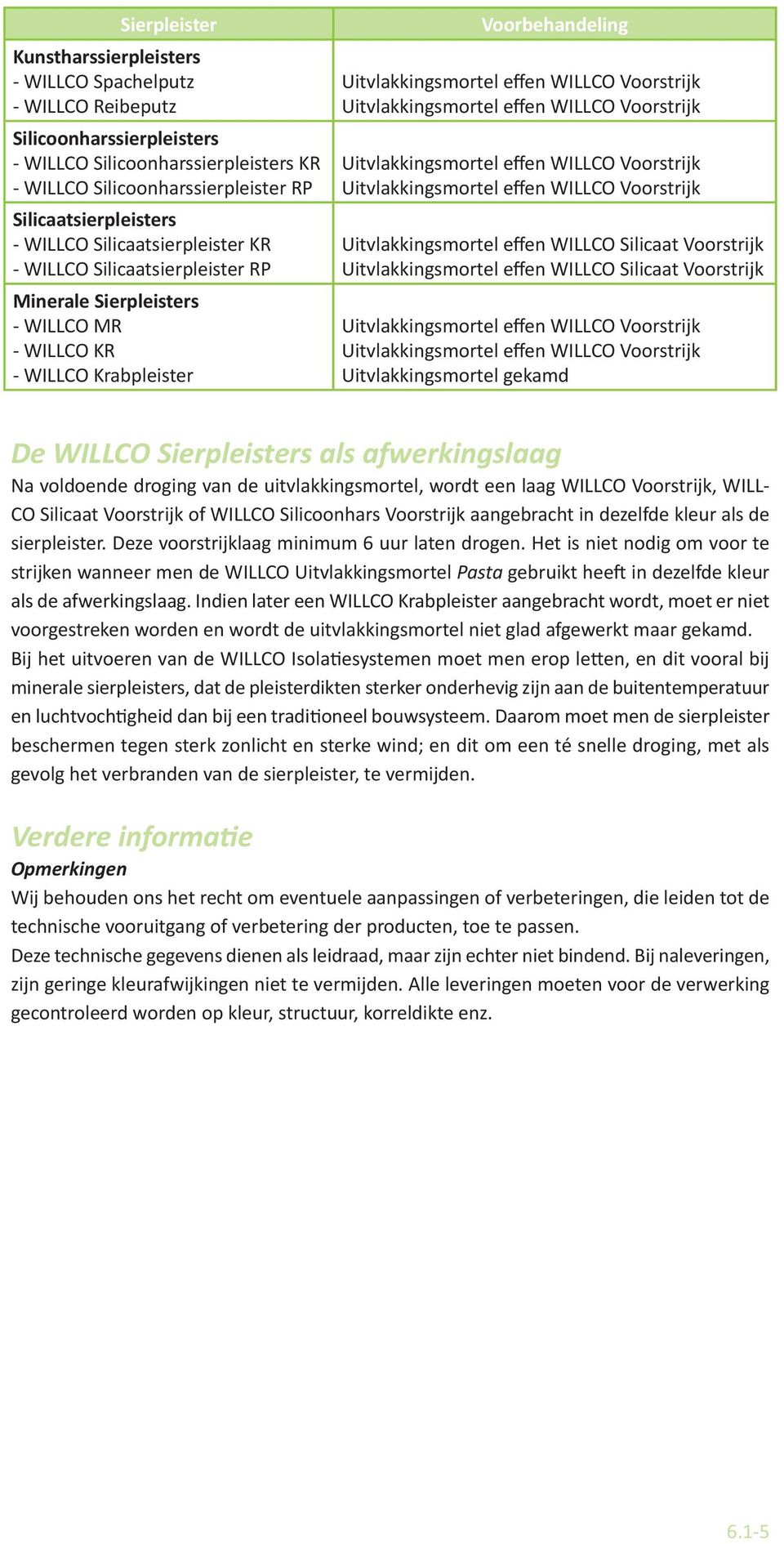 Voorstrijk Uitvlakkingsmortel effen WILLCO Silicaat Voorstrijk Uitvlakkingsmortel gekamd De WILLCO Sierpleisters als afwerkingslaag Na voldoende droging van de uitvlakkingsmortel, wordt een laag