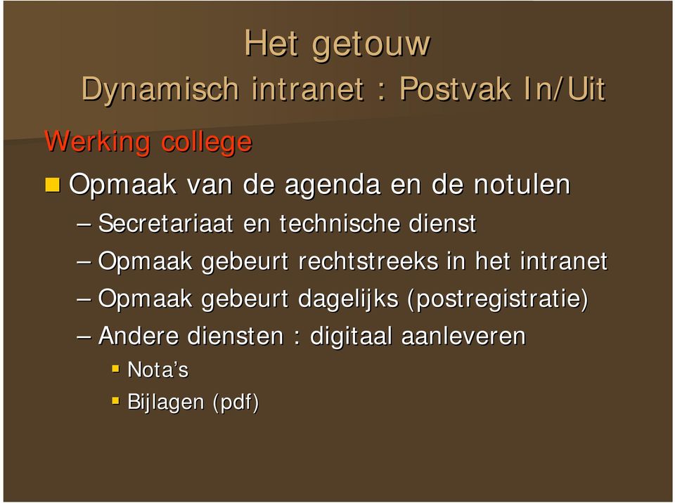 gebeurt rechtstreeks in het intranet Opmaak gebeurt dagelijks