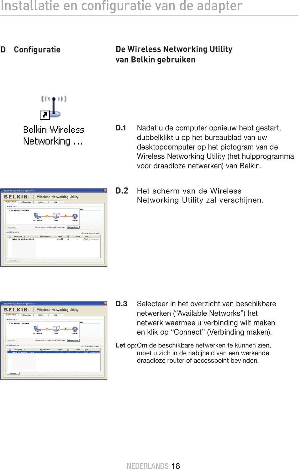 draadloze netwerken) van Belkin. D.