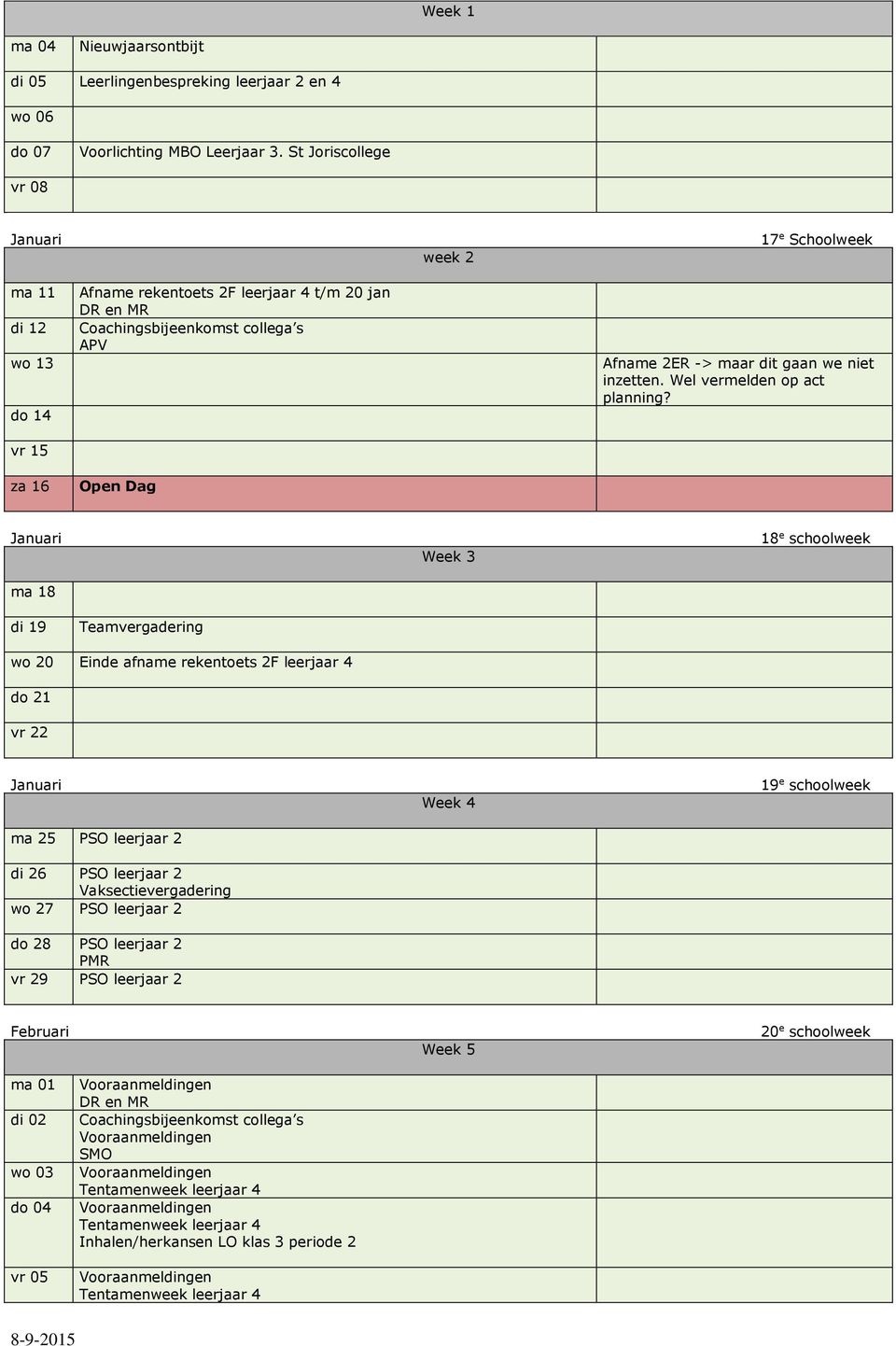 Wel vermelden op act planning?