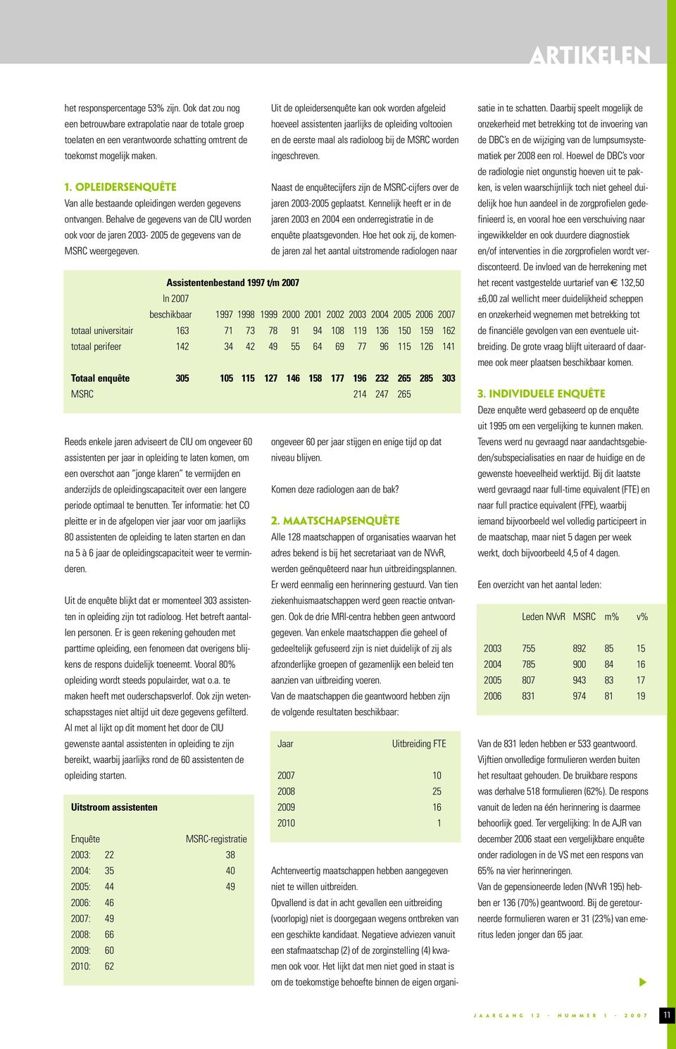 Uit de opleidersenquête kan ook worden afgeleid hoeveel assistenten jaarlijks de opleiding voltooien en de eerste maal als radioloog bij de MSRC worden ingeschreven.