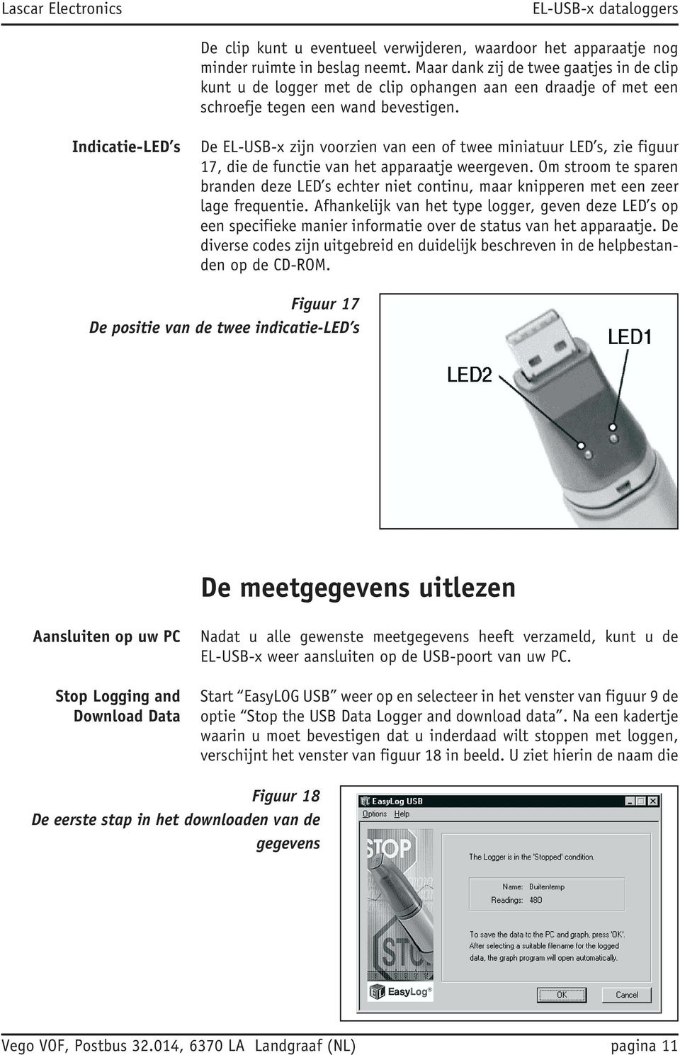 Indicatie-LED s De EL-USB-x zijn voorzien van een of twee miniatuur LED s, zie figuur 17, die de functie van het apparaatje weergeven.