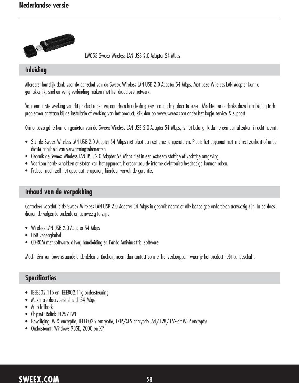 LW053 Sweex Wireless LAN USB 2.0 Adapter 54 Mbps - PDF Free Download