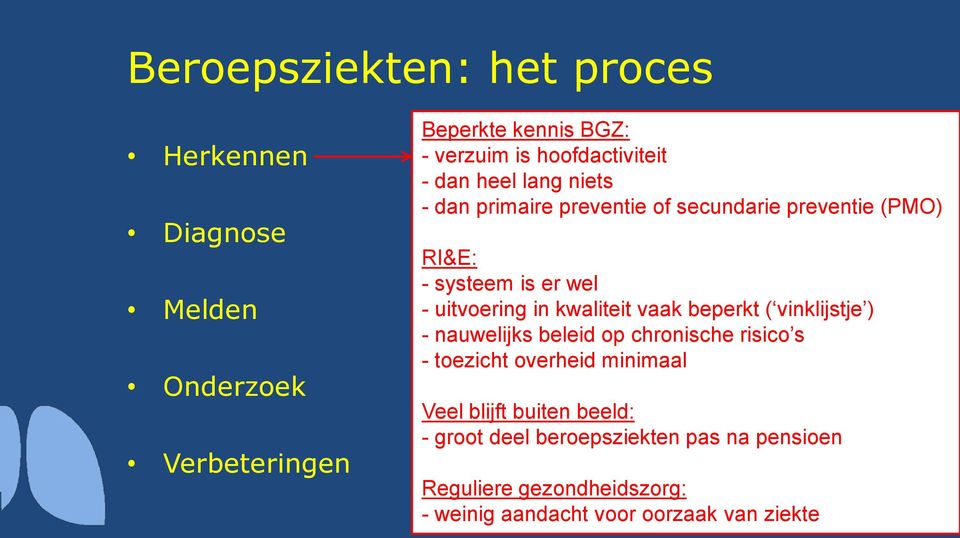 uitvoering in kwaliteit vaak beperkt ( vinklijstje ) - nauwelijks beleid op chronische risico s - toezicht overheid