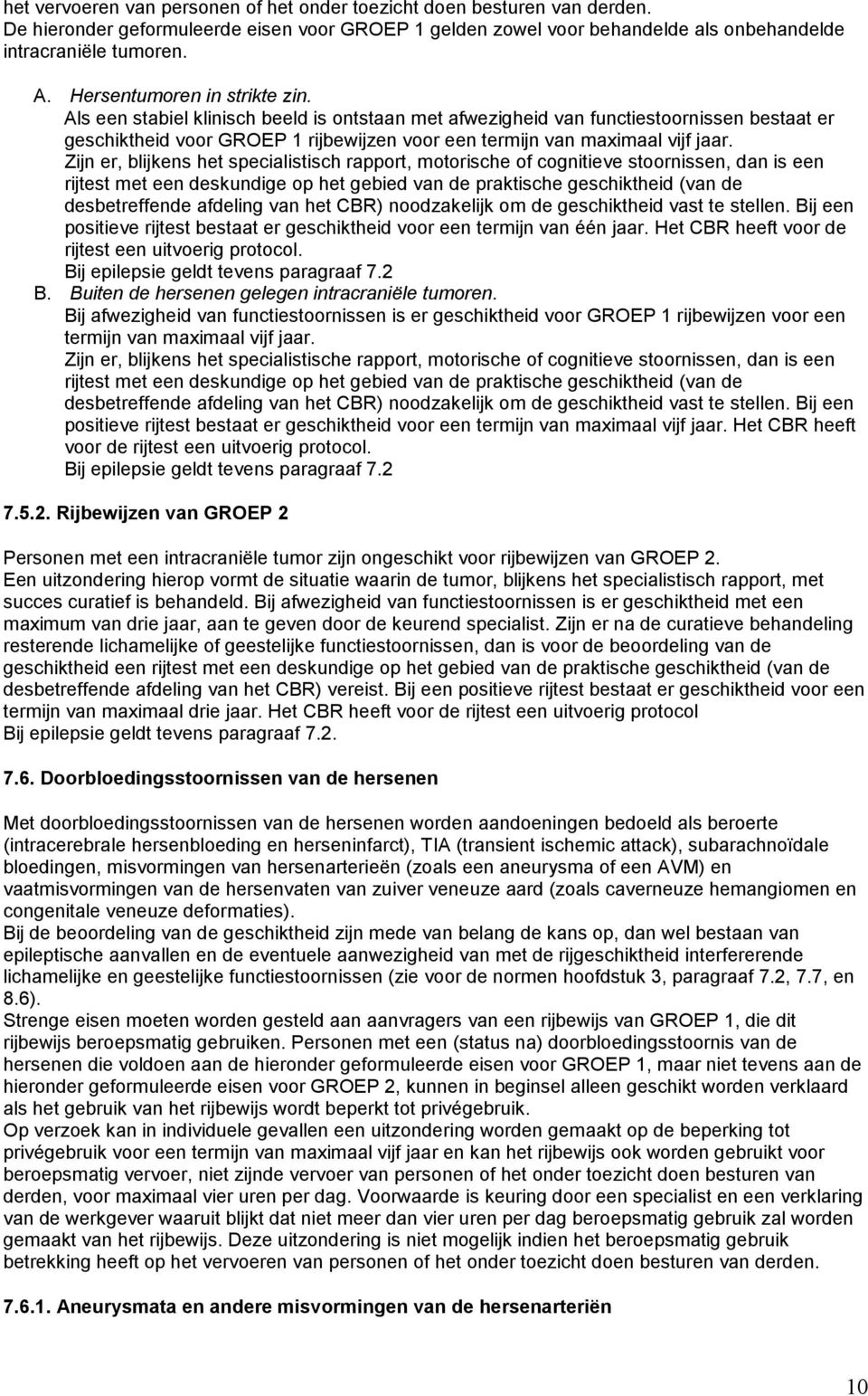 Als een stabiel klinisch beeld is ontstaan met afwezigheid van functiestoornissen bestaat er geschiktheid voor GROEP 1 rijbewijzen voor een termijn van maximaal vijf jaar.