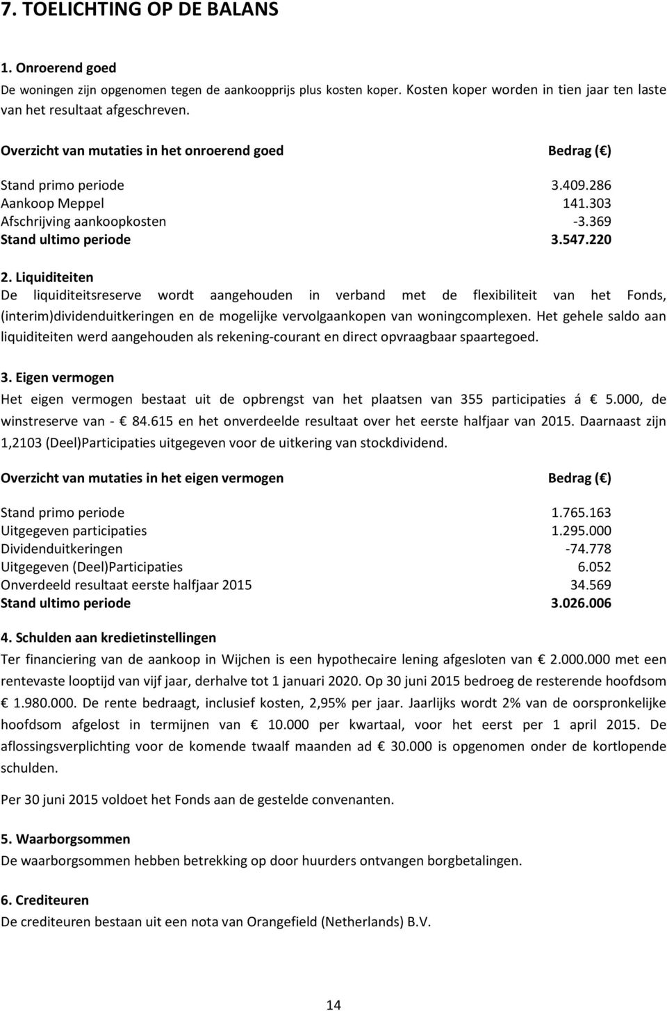 Liquiditeiten De liquiditeitsreserve wordt aangehouden in verband met de flexibiliteit van het Fonds, (interim)dividenduitkeringen en de mogelijke vervolgaankopen van woningcomplexen.