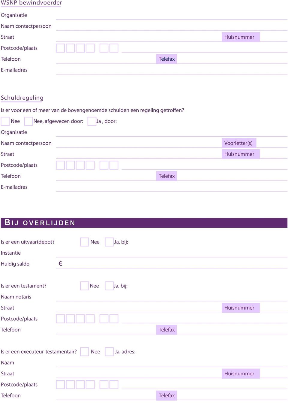 Nee Nee, afgewezen door: Ja, door: Organisatie Naam contactpersoon Voorletter(s) Telefoon Telefax E-mailadres B I J O V E R L