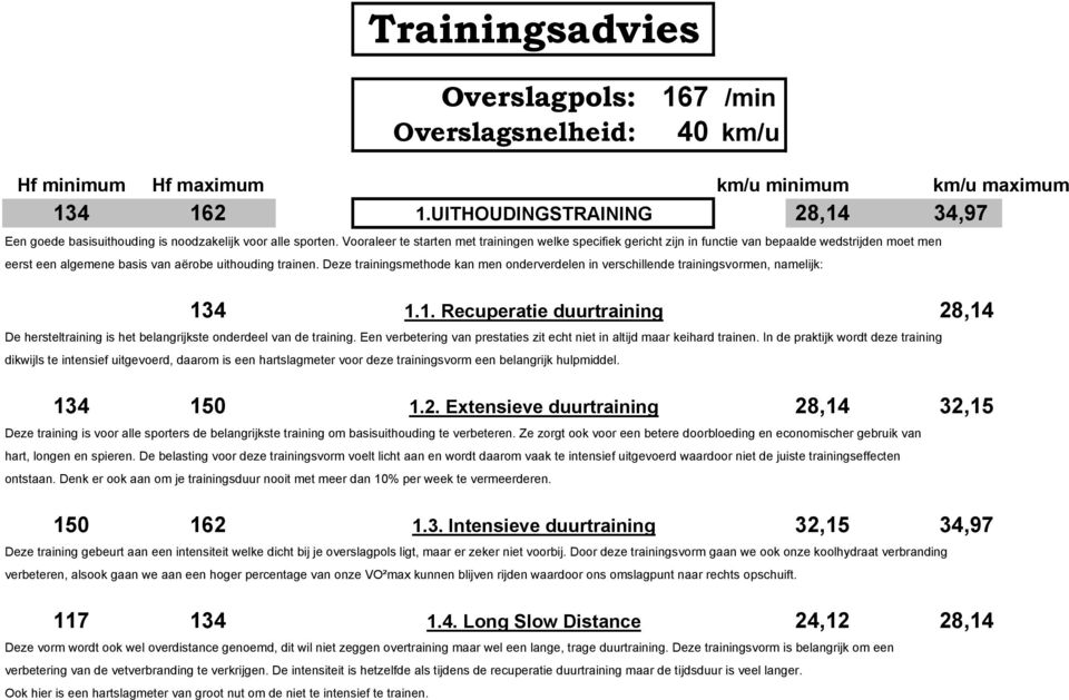 Vooraleer te starten met trainingen welke specifiek gericht zijn in functie van bepaalde wedstrijden moet men eerst een algemene basis van aërobe uithouding trainen.