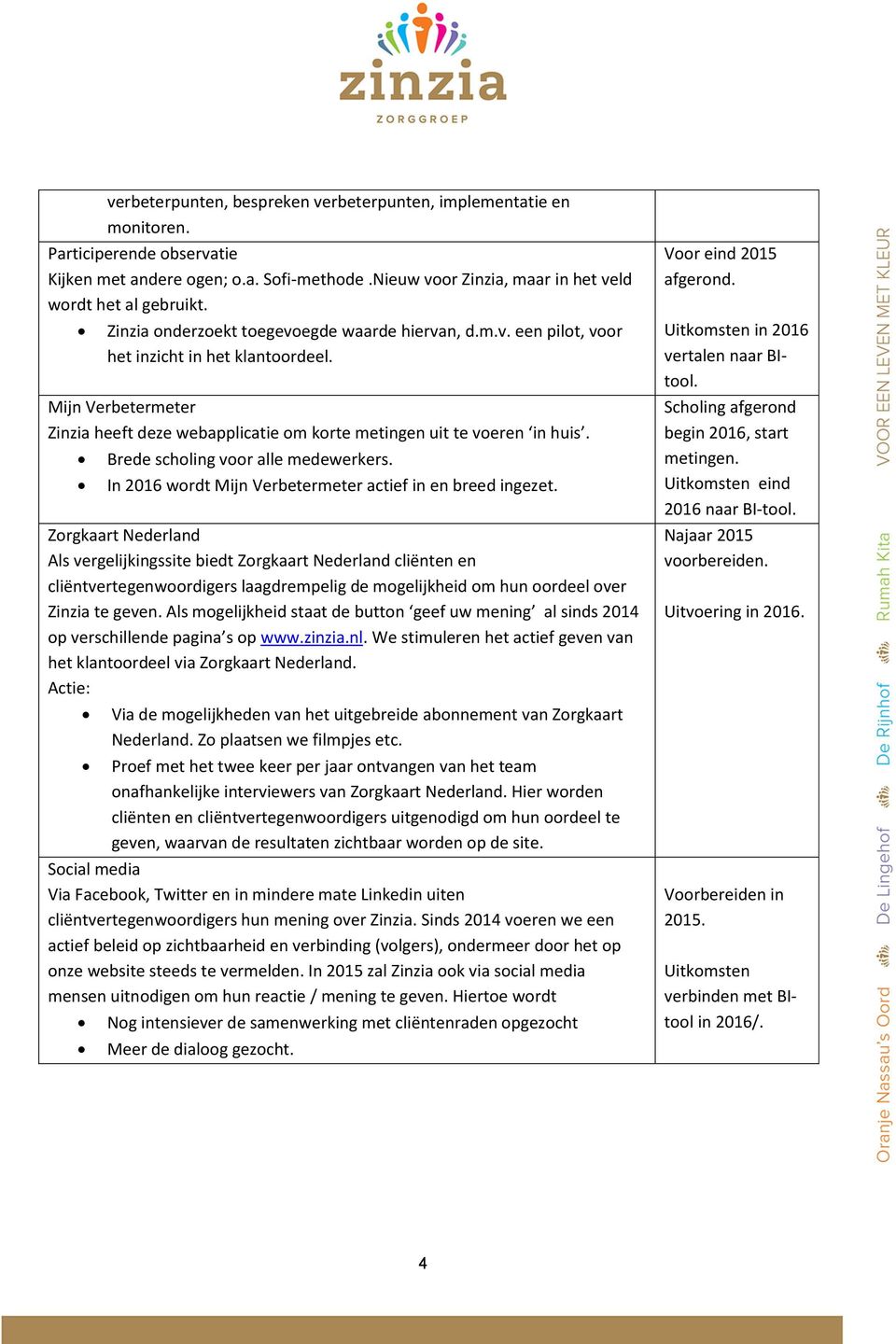 Brede scholing voor alle medewerkers. In 2016 wordt Mijn Verbetermeter actief in en breed ingezet.