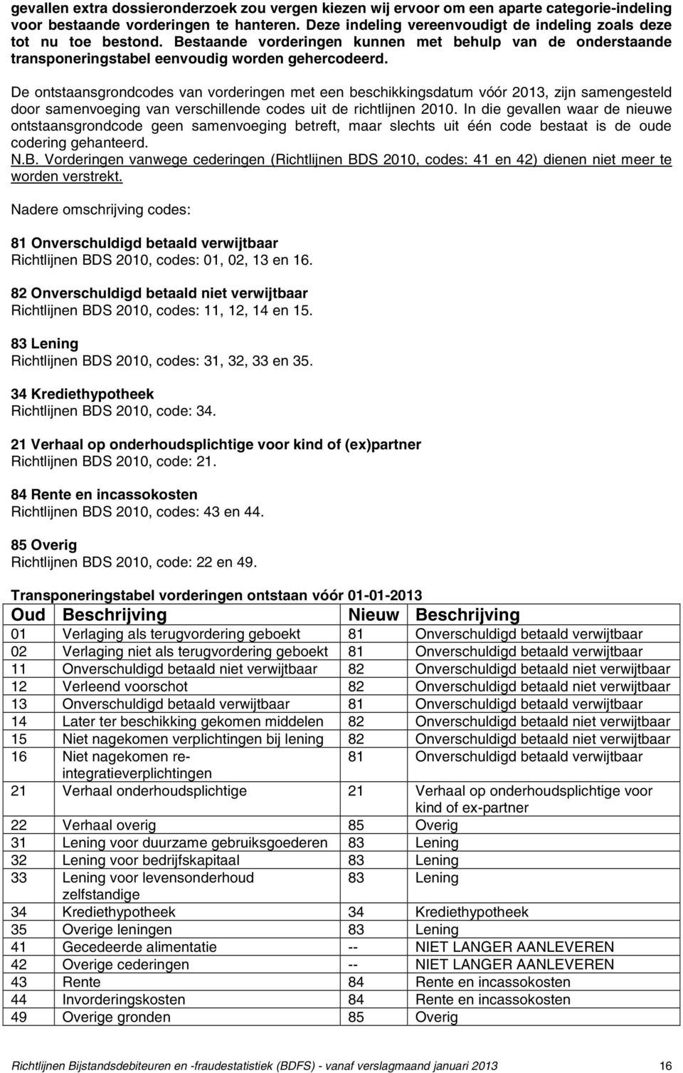 De ontstaansgrondcodes van vorderingen met een beschikkingsdatum vóór 2013, zijn samengesteld door samenvoeging van verschillende codes uit de richtlijnen 2010.