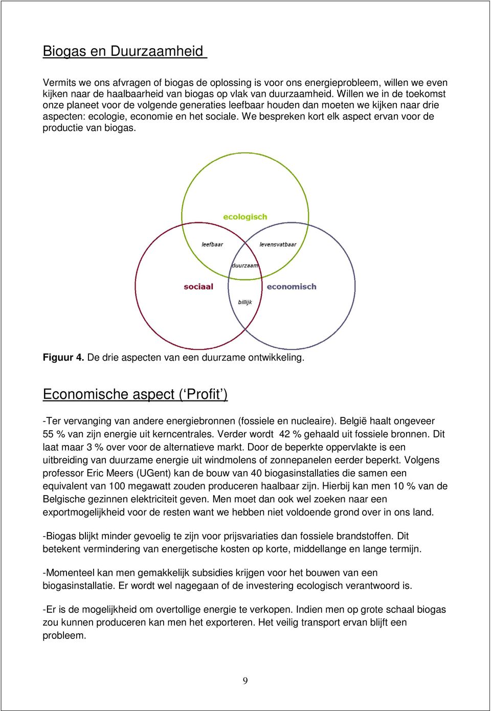 We bespreken kort elk aspect ervan voor de productie van biogas. Figuur 4. De drie aspecten van een duurzame ontwikkeling.