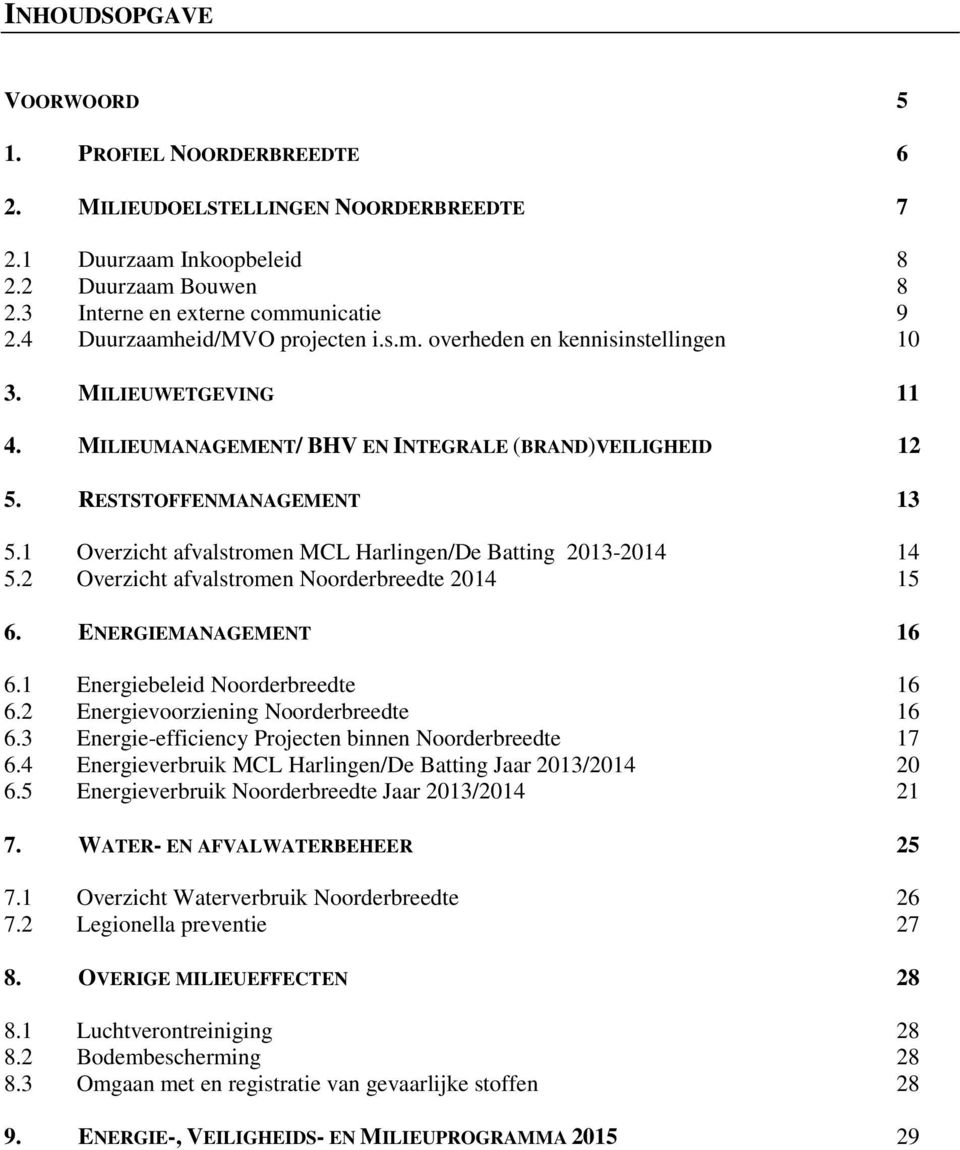 1 Overzicht afvalstromen MCL Harlingen/De Batting 2013-2014 14 5.2 Overzicht afvalstromen Noorderbreedte 2014 15 6. ENERGIEMANAGEMENT 16 6.1 Energiebeleid Noorderbreedte 16 6.