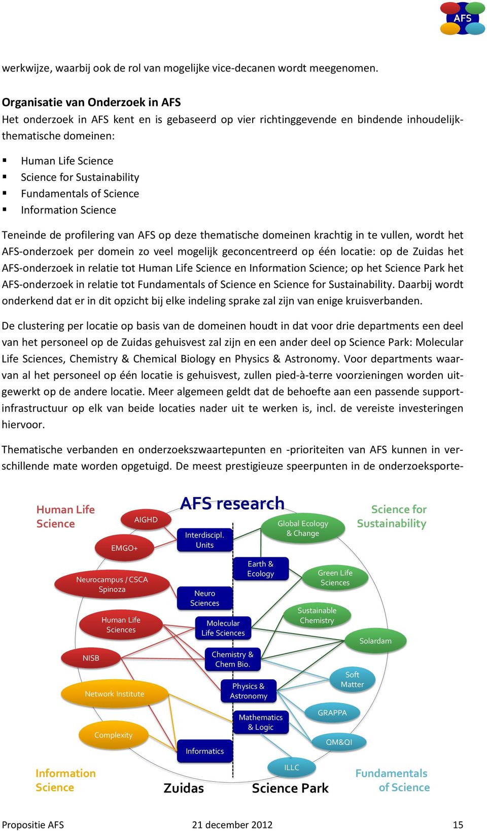Fundamentals of Science Information Science Teneinde de profilering van AFS op deze thematische domeinen krachtig in te vullen, wordt het AFS-onderzoek per domein zo veel mogelijk geconcentreerd op