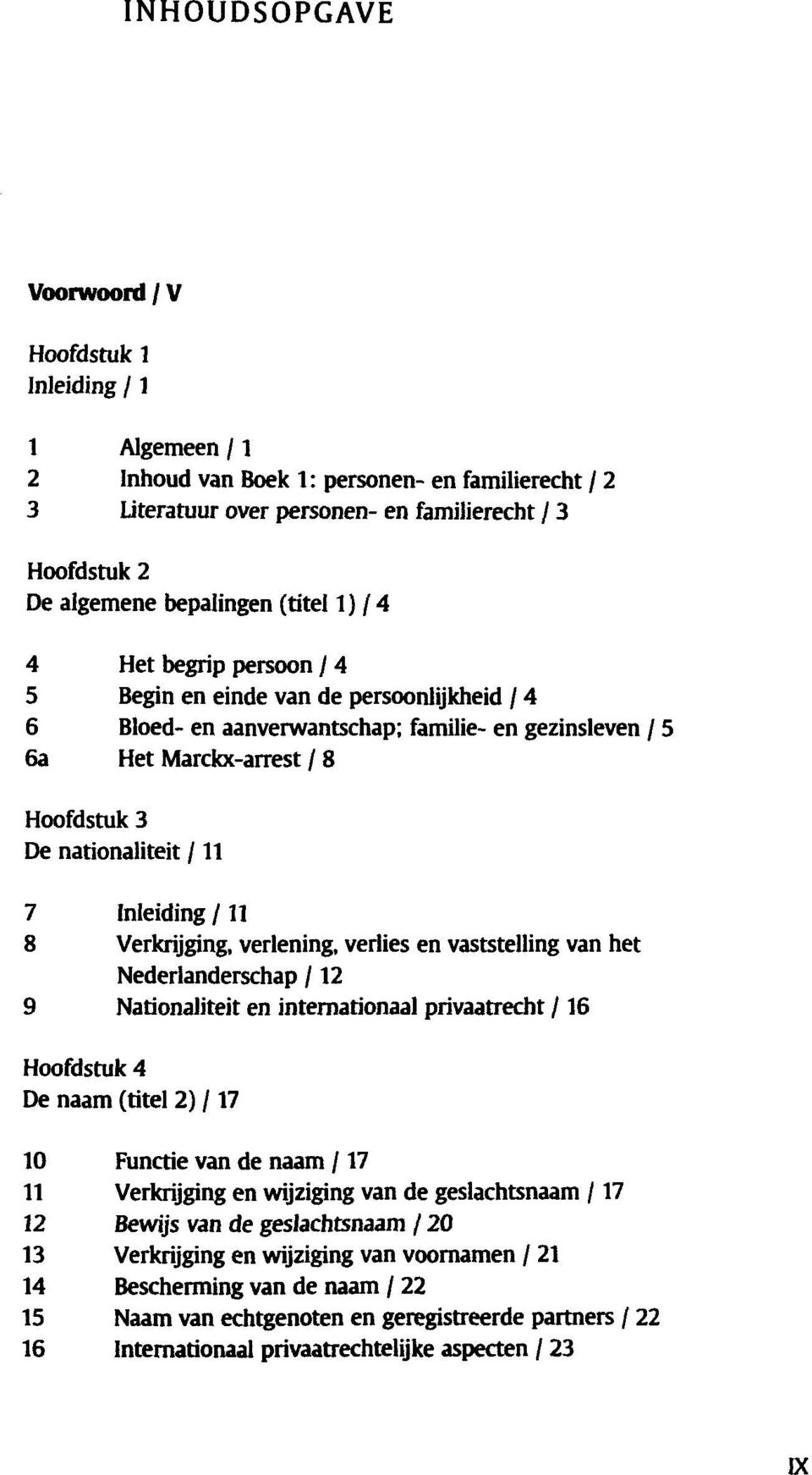 8 Verkrijging, verlening, verlies en vaststelling van het Nederlanderschap 9 Nationaliteit en internationaal privaatrecht Hoofdstuk 4 De naam (titel 2) 10 Functie van de naam 11 Verkrijging en