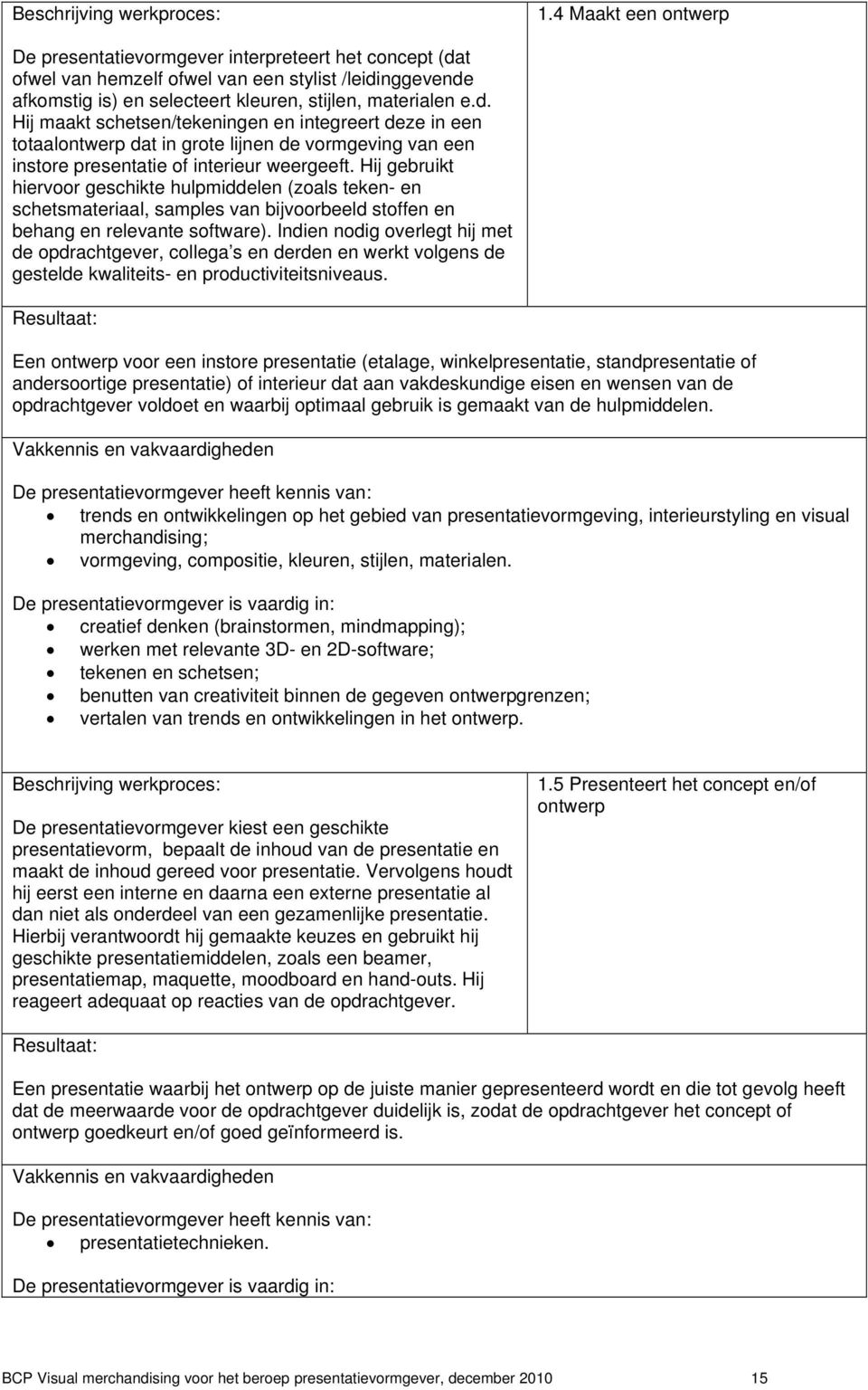 nggevende afkomstig is) en selecteert kleuren, stijlen, materialen e.d. Hij maakt schetsen/tekeningen en integreert deze in een totaalontwerp dat in grote lijnen de vormgeving van een instore presentatie of interieur weergeeft.