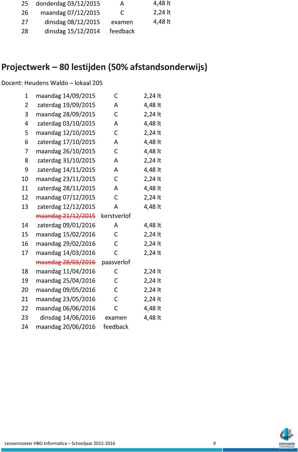 4,48 lt 7 maandag 26/10/2015 C 4,48 lt 8 zaterdag 31/10/2015 A 2,24 lt 9 zaterdag 14/11/2015 A 4,48 lt 10 maandag 23/11/2015 C 2,24 lt 11 zaterdag 28/11/2015 A 4,48 lt 12 maandag 07/12/2015 C 2,24 lt