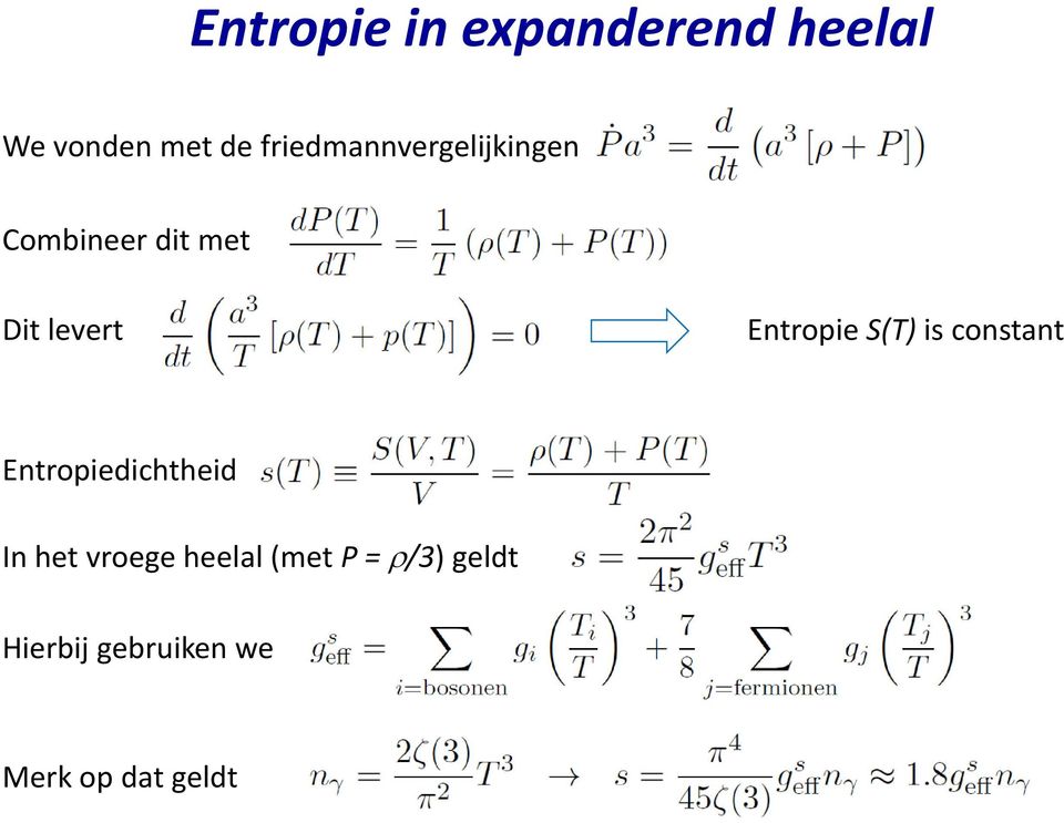 Entropie S(T) is constant Entropiedichtheid In het