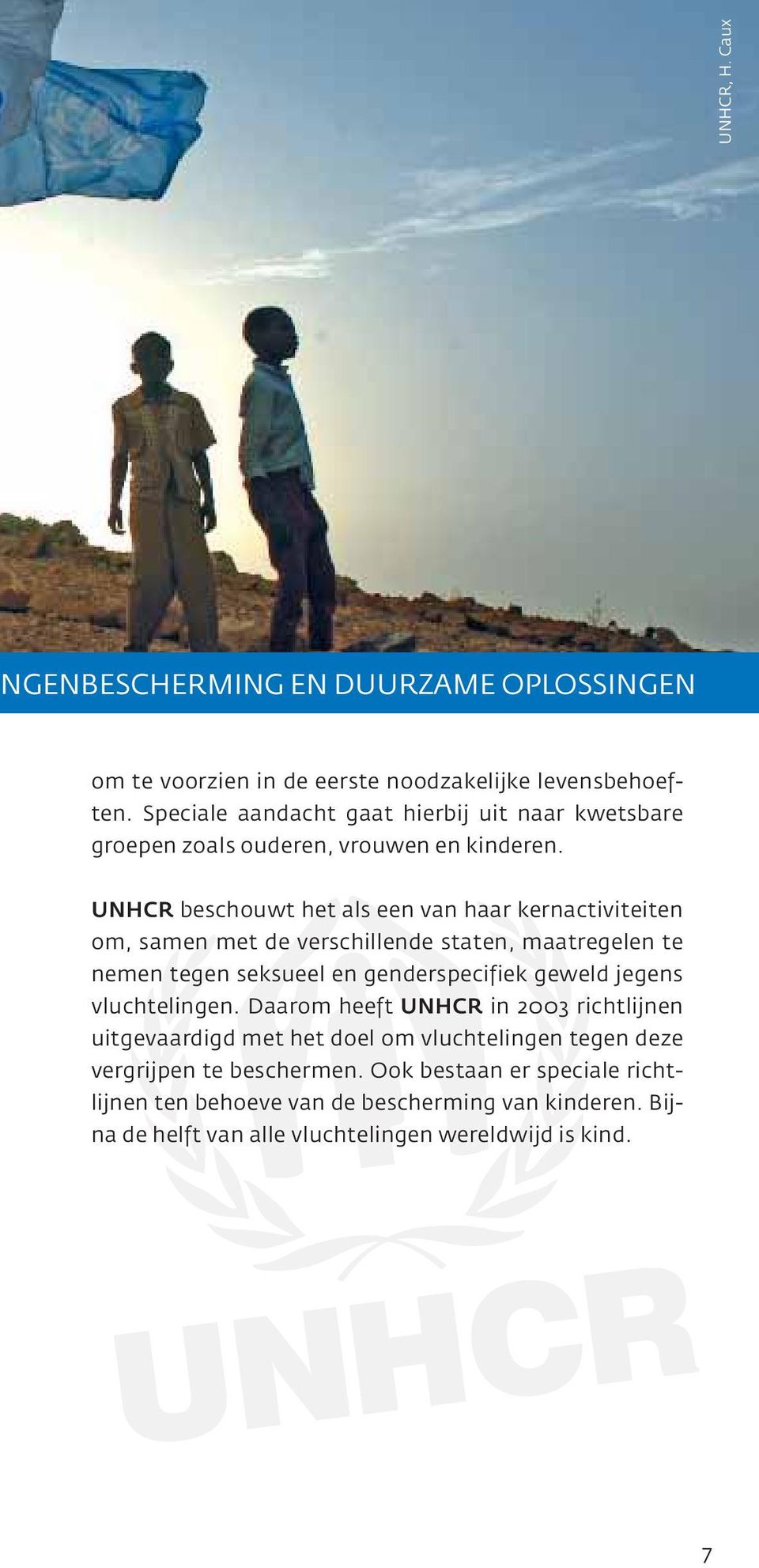 UNHCR beschouwt het als een van haar kernactiviteiten om, samen met de verschillende staten, maatregelen te nemen tegen seksueel en genderspecifiek geweld jegens