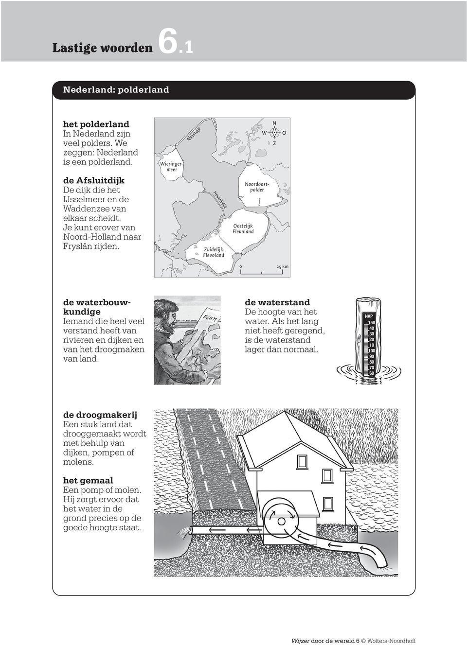 Noordoostpolder Wieringermeer Afsluitdijk Houtribdijk Oostelijk Flevoland Zuidelijk Flevoland W N Z O 0 25 km de waterbouwkundige Iemand die heel veel verstand heeft van rivieren en dijken en van