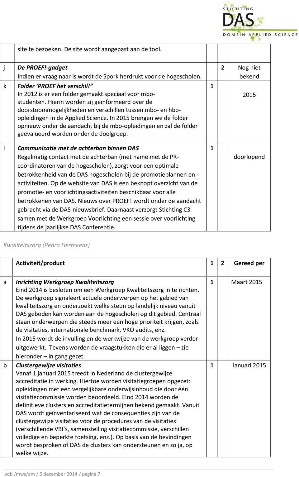 In 205 brengen we de folder opnieuw onder de ndcht bij de mbo-opleidingen en zl de folder geëvlueerd worden onder de doelgroep.