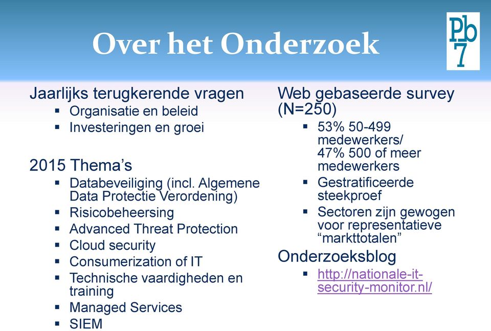 vaardigheden en training Managed Services SIEM Web gebaseerde survey (N=250) 53% 50-499 medewerkers/ 47% 500 of meer medewerkers