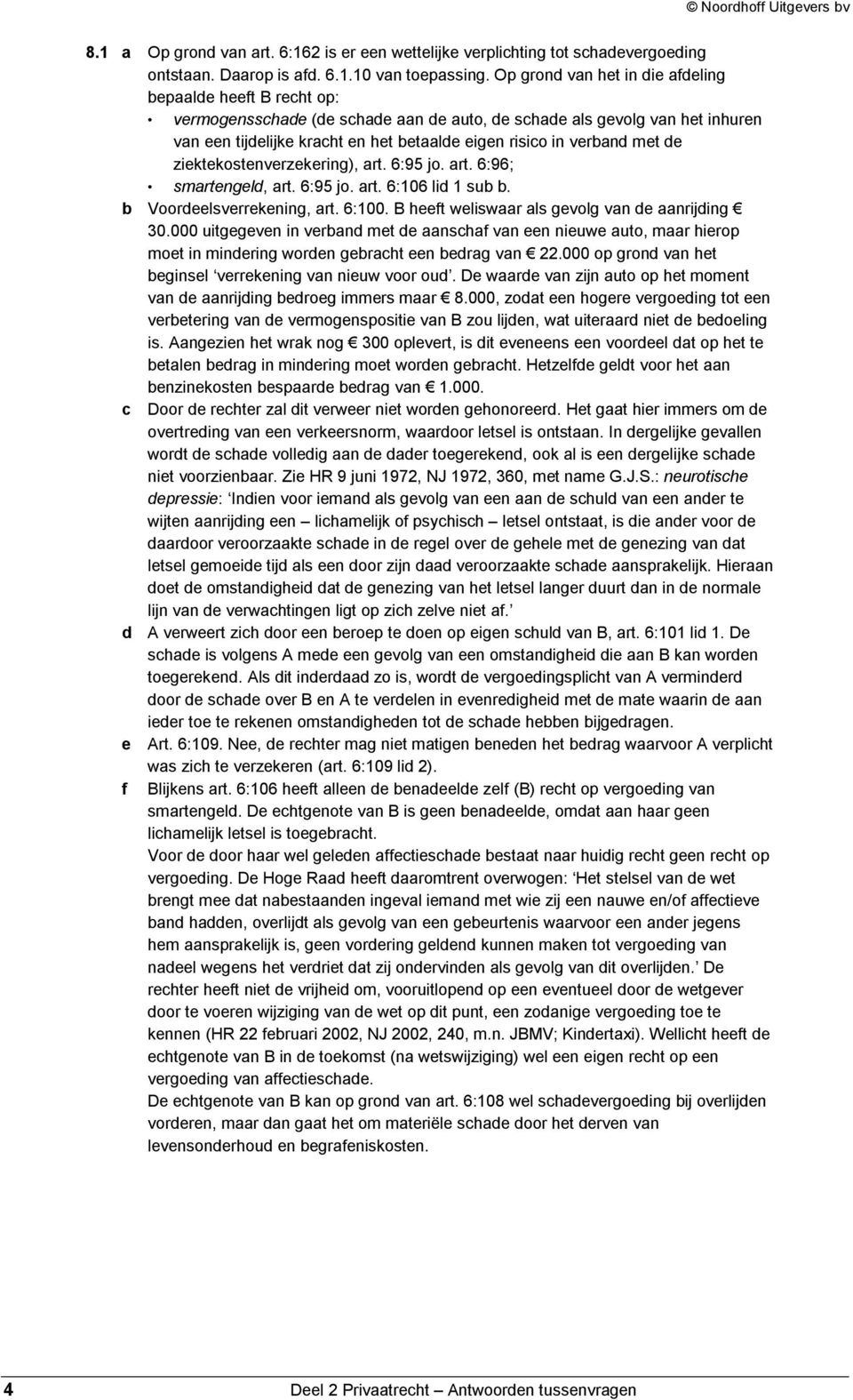 verband met de ziektekostenverzekering), art. 6:95 jo. art. 6:96; smartengeld, art. 6:95 jo. art. 6:106 lid 1 sub b. b Voordeelsverrekening, art. 6:100.