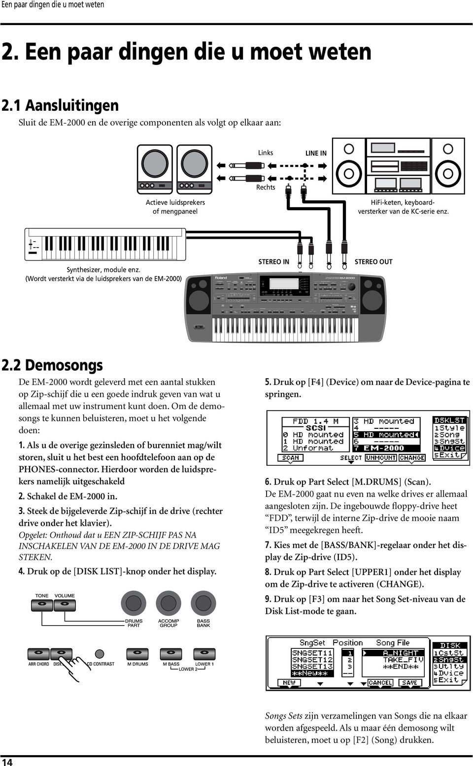Synthesizer, module enz. (Wordt versterkt via de luidsprekers van de EM-2000) STEREO IN STEREO OUT 2.