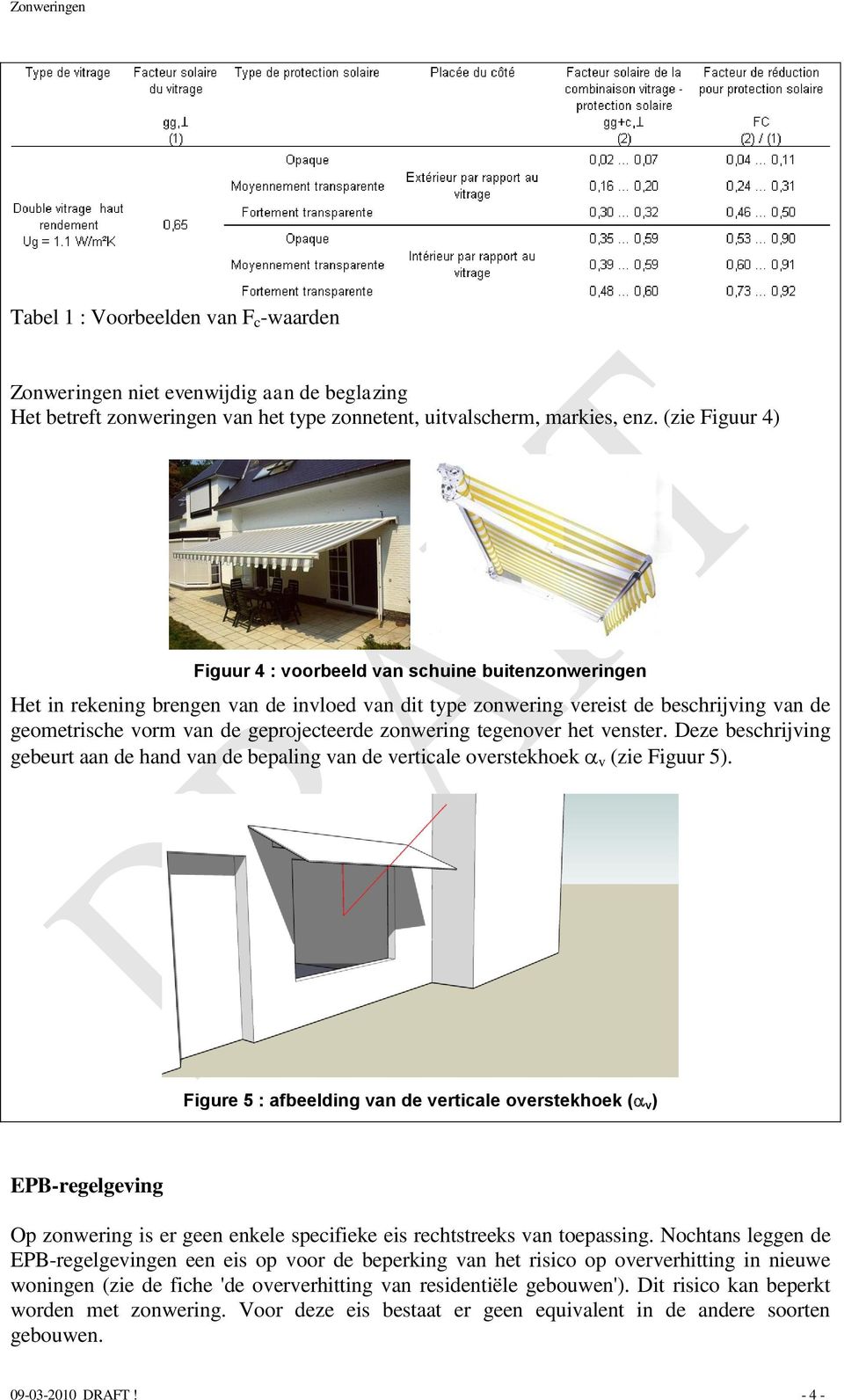 zonwering tegenover het venster. Deze beschrijving gebeurt aan de hand van de bepaling van de verticale overstekhoek v (zie Figuur 5).