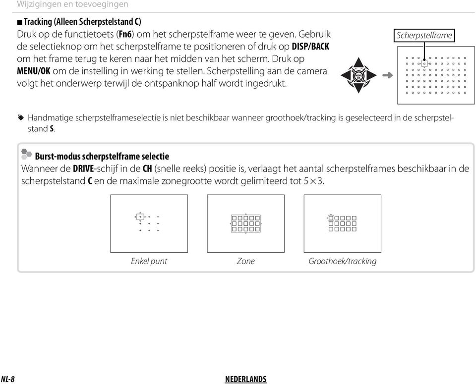 Scherpstelling aan de camera volgt het onderwerp terwijl de ontspanknop half wordt ingedrukt.