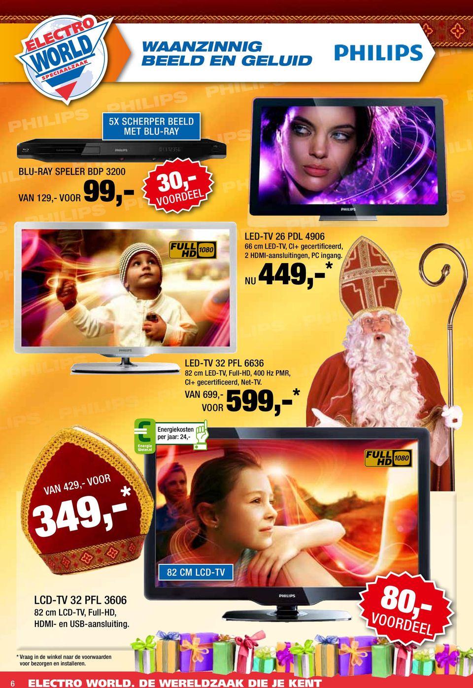 Nu 449,- * LED-TV 32 PFL 6636 82 cm LED-TV, Full-HD, 400 Hz PMR, CI+ gecertificeerd, Net-TV.