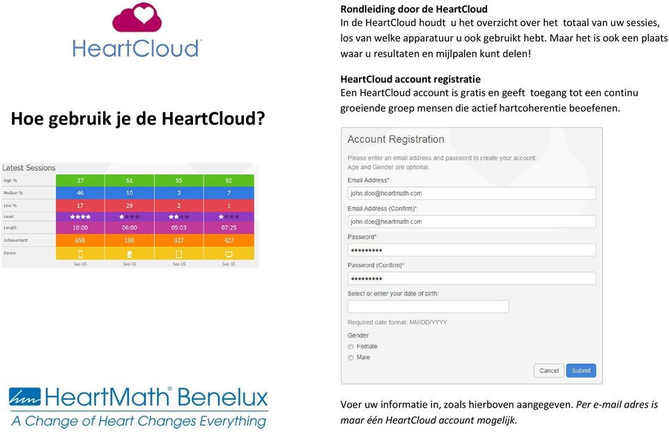 HeartCloud account registratie Een HeartCloud account is gratis en geeft toegang tot een continu groeiende groep mensen die