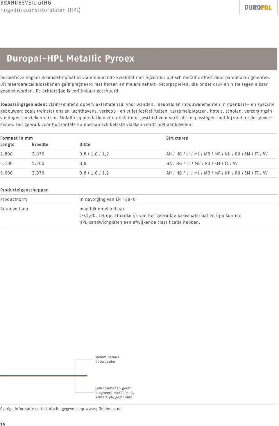 Toepassingsgebieden: vlamremmend oppervlaktemateriaal voor wanden, meubels en inbouwelementen in openbare- en speciale gebouwen; zoals treinstations en luchthavens, verkoop- en