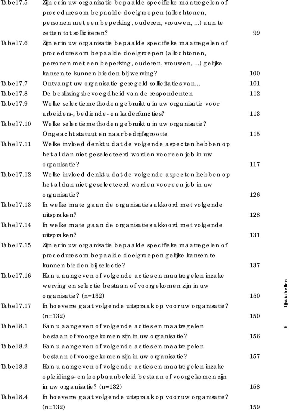 ..) gelijke kansen te kunnen bieden bij werving? 100 Tabel 7.7 Ontvangt uw organisatie geregeld sollicitaties van... 101 Tabel 7.8 De beslissingsbevoegdheid van de respondenten 112 Tabel 7.