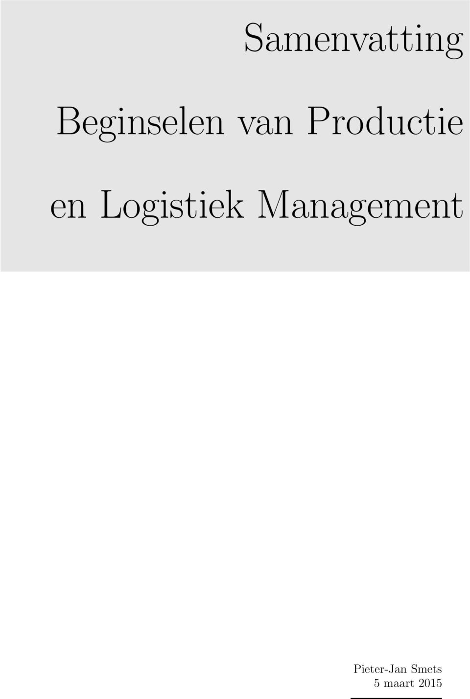 Productie en Logistiek