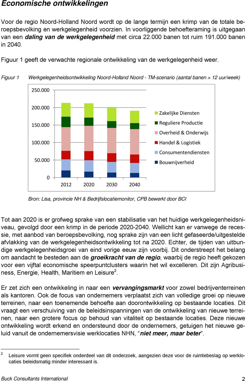 Figuur 1 geeft de verwachte regionale ontwikkeling van de werkgelegenheid weer. Figuur 1 Werkgelegenheidsontwikkeling Noord-Holland Noord - TM-scenario (aantal banen > 12 uur/week) 250.000 200.