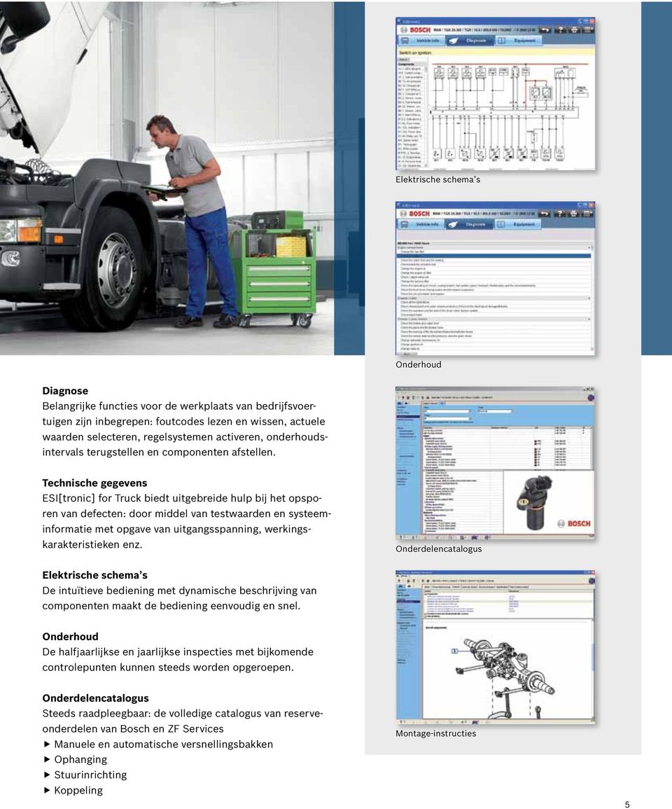 Technische gegevens ESI[tronic] for Truck biedt uitgebreide hulp bij het opsporen van defecten: door middel van testwaarden en systeeminformatie met opgave van uitgangsspanning,