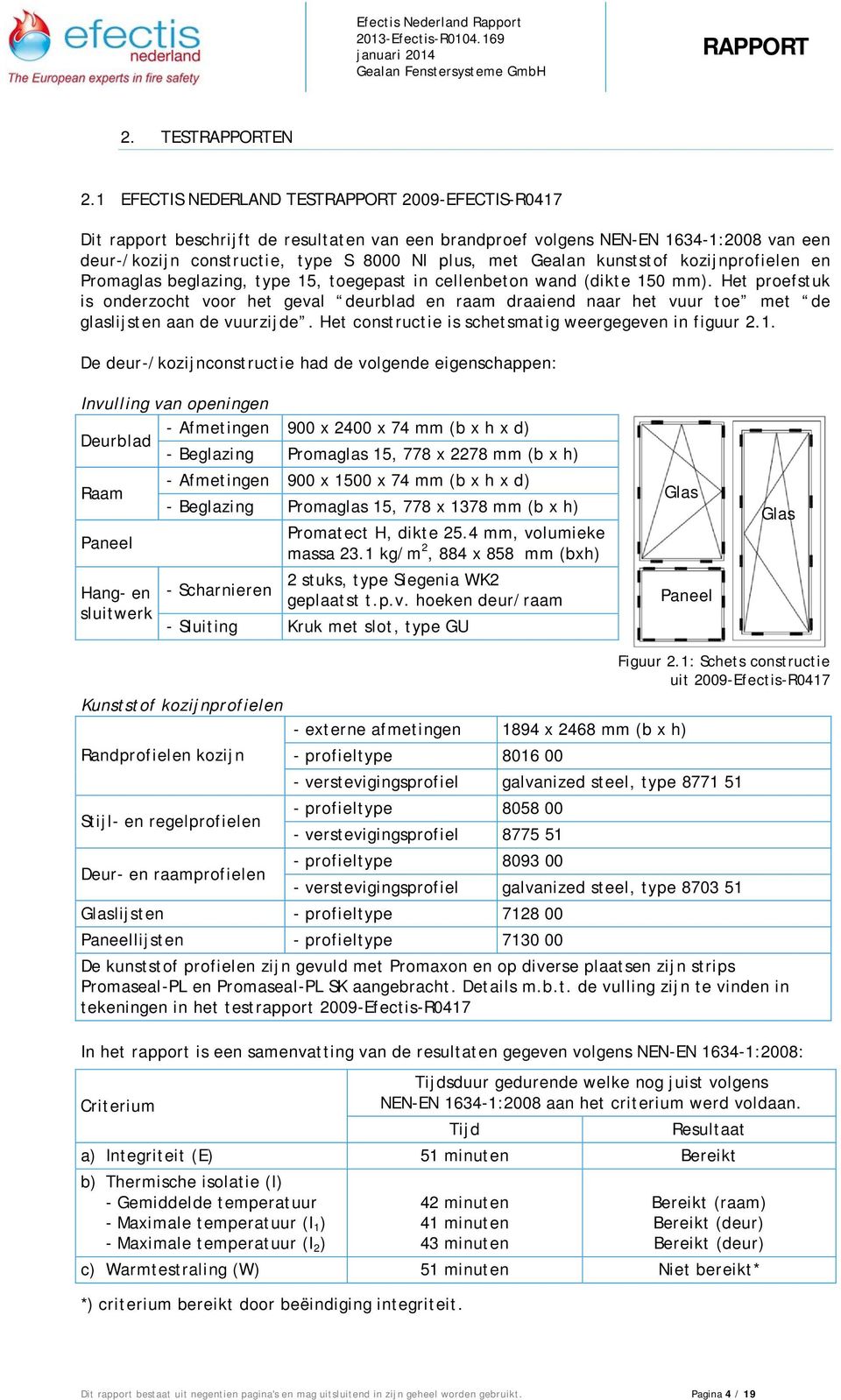 kunststof kozijnprofielen en Promaglas beglazing, type 15, toegepast in cellenbeton wand (dikte 150 mm).