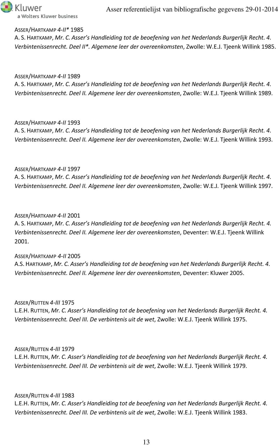 Deel II. Algemene leer der overeenkomsten, Zwolle: W.E.J. Tjeenk Willink 1989. ASSER/HARTKAMP 4-II 1993 A. S. HARTKAMP, Mr. C.