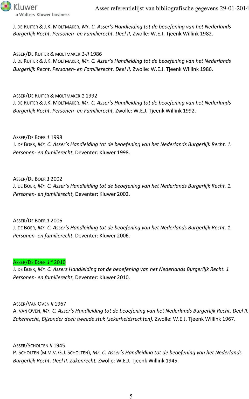 ASSER/DE RUITER & MOLTMAKER 1 1992 J. DE RUITER & J.K. MOLTMAKER, Mr. C. Asser s Handleiding tot de beoefening van het Nederlands Burgerlijk Recht. Personen- en Familierecht, Zwolle: W.E.J. Tjeenk Willink 1992.