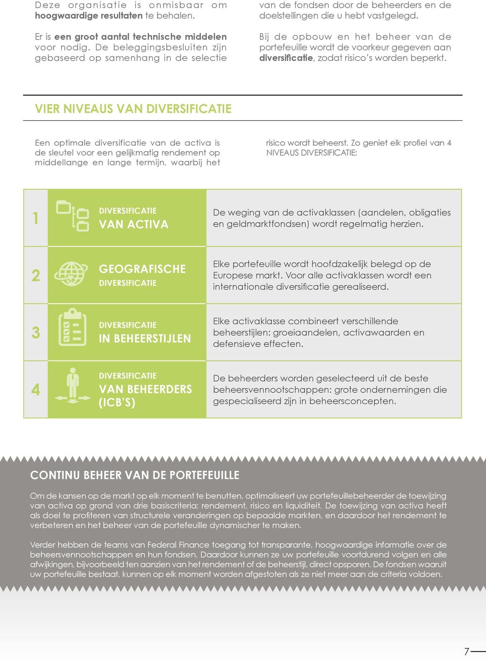 Bij de opbouw en het beheer van de portefeuille wordt de voorkeur gegeven aan diversificatie, zodat risico s worden beperkt.