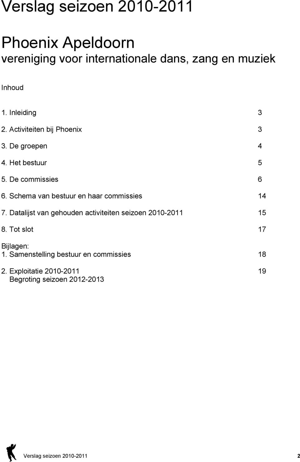 Schema van bestuur en haar commissies 14 7. Datalijst van gehouden activiteiten seizoen 2010-2011 15 8.