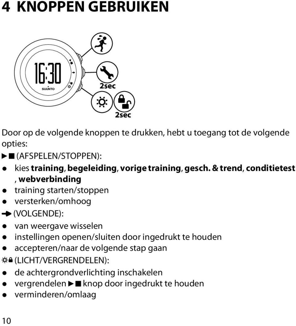 & trend, conditietest, webverbinding training starten/stoppen versterken/omhoog (VOLGENDE): van weergave wisselen